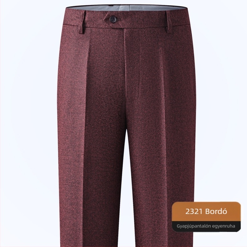 Férfi gyapjú nadrág egyenes szabású, üzleti formális stílus, 85% gyapjú, vasalás nélkül, téli viselet
