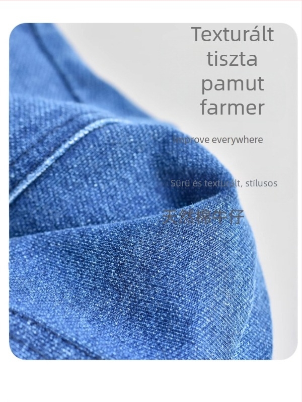 Női tiszta pamut farmer rövidnadrág, magas derék, háromnegyedes hossz, homokos mosás, mikroelasztikus