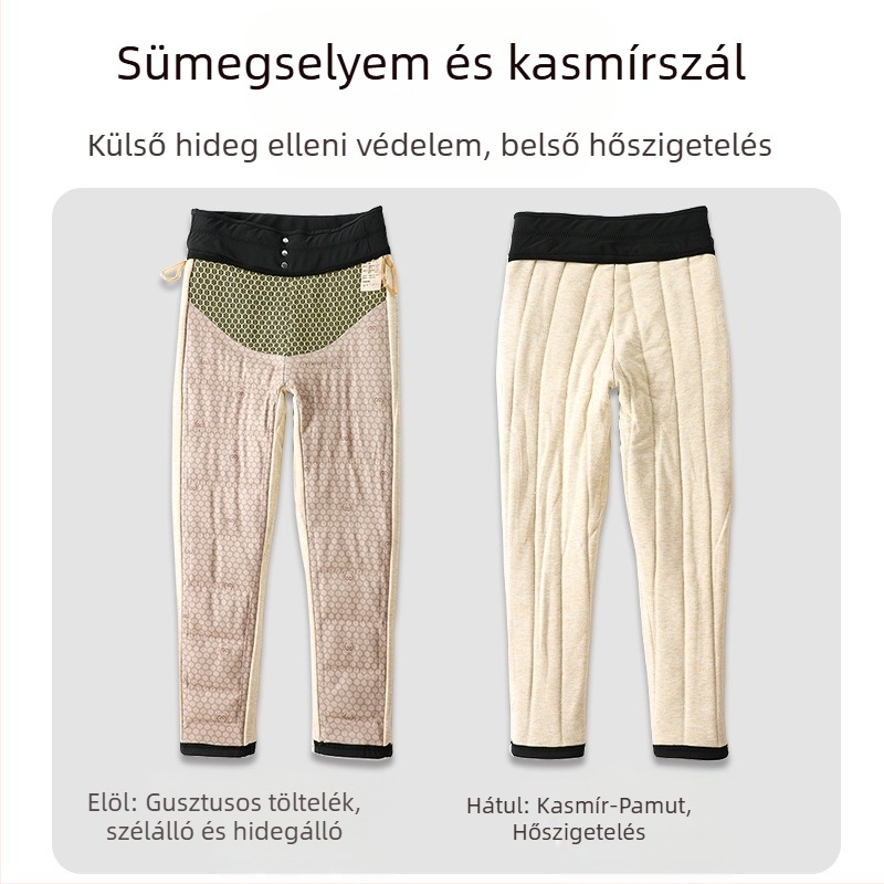 Női libatollas nadrág, beépített fleece, téli, magas derék, szoros szabás, poliészter-spandex anyag