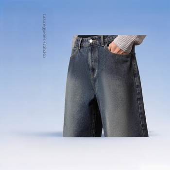 Férfi laza szabású denim cropped nadrág, Harajuku stílus, 85% poliészter, Tavasz 2025 indulás