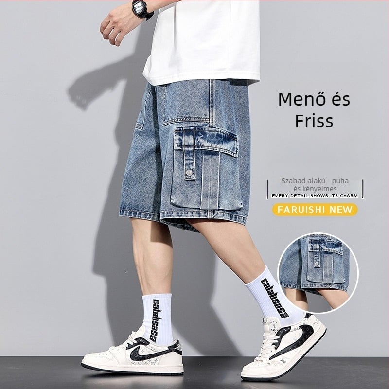 Pamut magas derekú rövidnadrág laza szabásban, japán retro stílus, vékony anyag