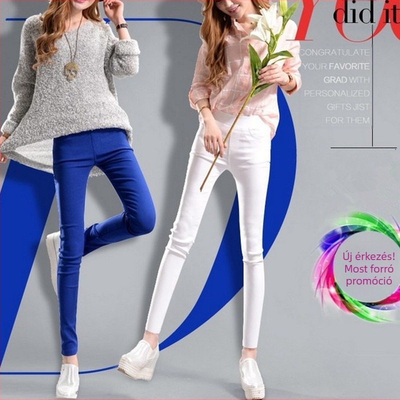 Női szoros nadrág, magas derekú, pamut-nylon-spandex keverék, vékony anyag, egyszínű mintázat, tavasz 2023