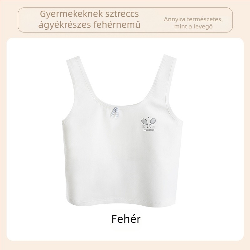 Pamut gyerekeknek készült mellény-stílusú melltartó, 9–13 éveseknek, teljes kosár, vékony formázott kosár, fémháló nélkül, rögzített dupla vállpántok, lélegző kényelem