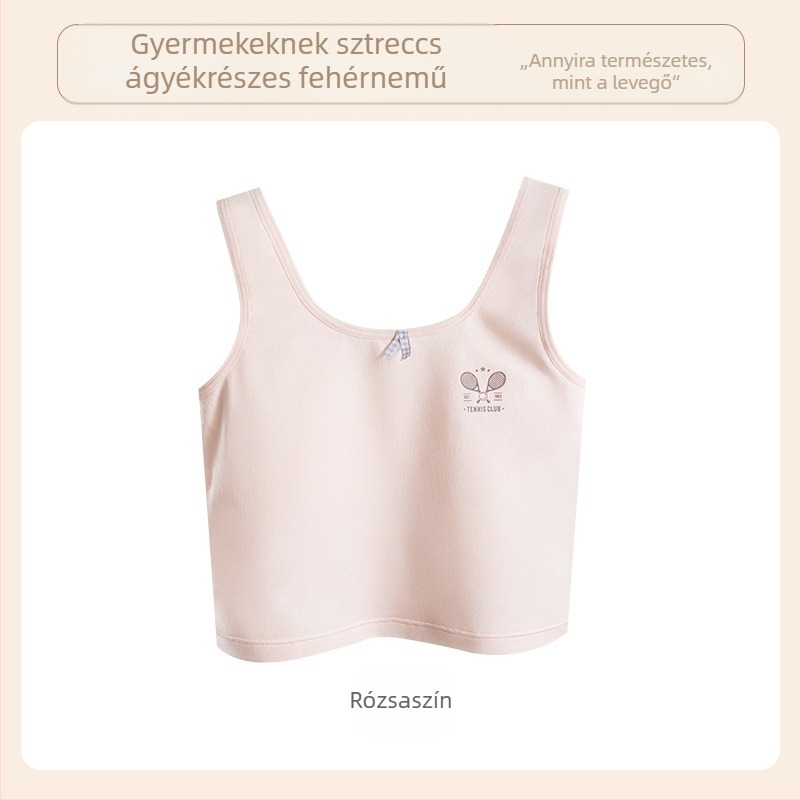 Pamut gyerekeknek készült mellény-stílusú melltartó, 9–13 éveseknek, teljes kosár, vékony formázott kosár, fémháló nélkül, rögzített dupla vállpántok, lélegző kényelem