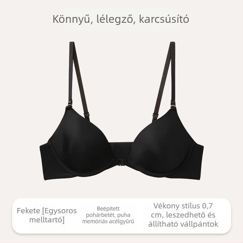 Push-Up melltartó elülső zárással, acélgyűrűvel, 3/4-es vékony formázott kosarak, levehető dupla vállpántok, láthatatlan hát, nylon