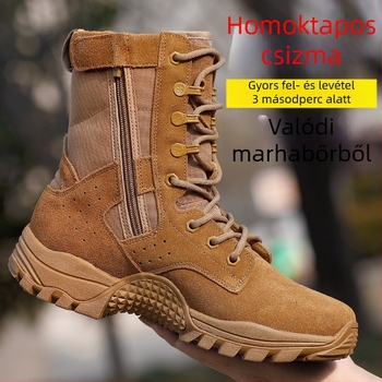 Férfiaknak szánt vízálló kültéri bakancsok, légáteresztő, csúszásmentes talp, magas szár, velúr felső rész bőr panellel, textil belső talp, 3–5 cm klín