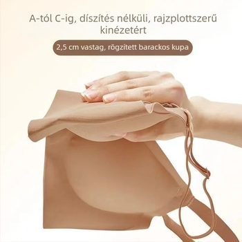 Melltartó fémvájat nélküli, formázott kosarakkal, felső rész vékony, alsó rész vastag; fő anyag nylon, bélés spandex; fix dupla vállpántok; hátul három sor csattal