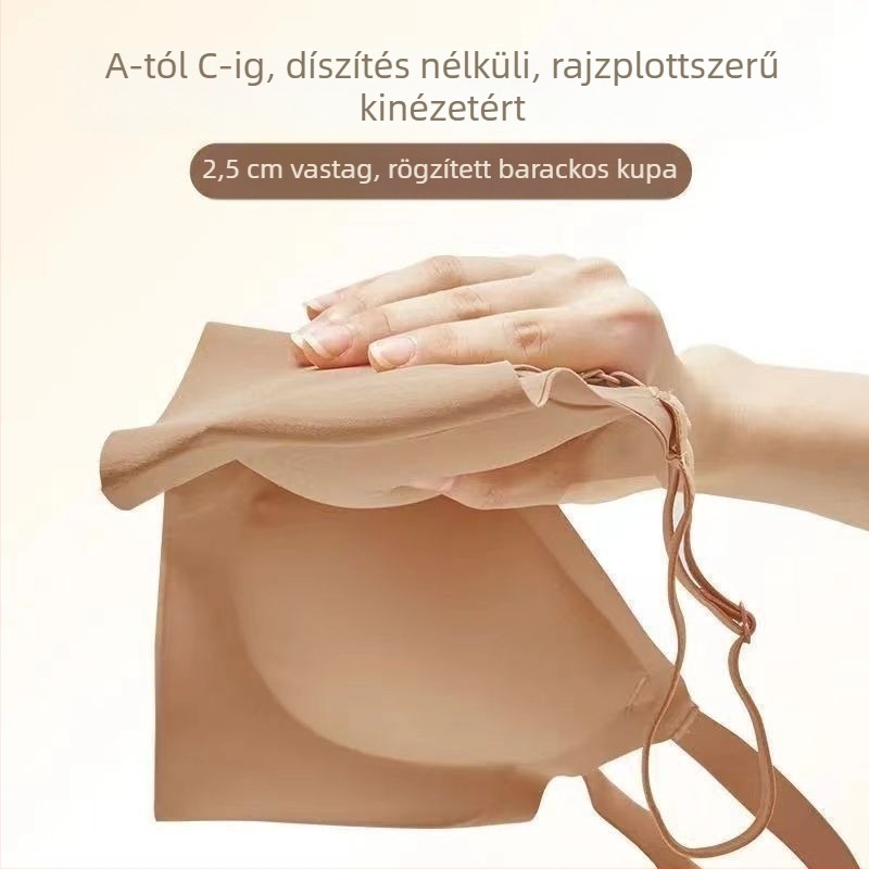 Melltartó fémvájat nélküli, formázott kosarakkal, felső rész vékony, alsó rész vastag; fő anyag nylon, bélés spandex; fix dupla vállpántok; hátul három sor csattal