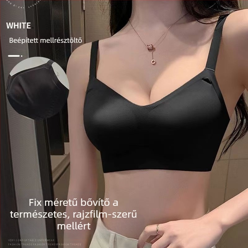 Melltartó fémvájat nélküli, formázott kosarakkal, felső rész vékony, alsó rész vastag; fő anyag nylon, bélés spandex; fix dupla vállpántok; hátul három sor csattal