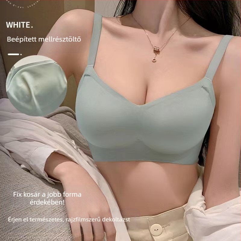 Melltartó fémvájat nélküli, formázott kosarakkal, felső rész vékony, alsó rész vastag; fő anyag nylon, bélés spandex; fix dupla vállpántok; hátul három sor csattal