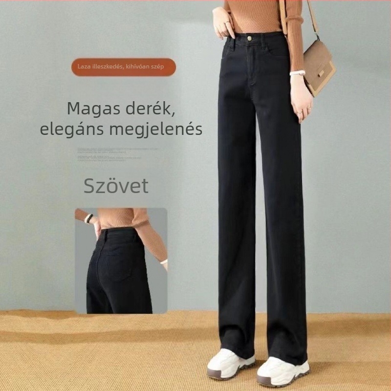 Magas derekú farmernadrág, egyenes szabás, városi stílus, denim, 95% pamut, hossz 9/10