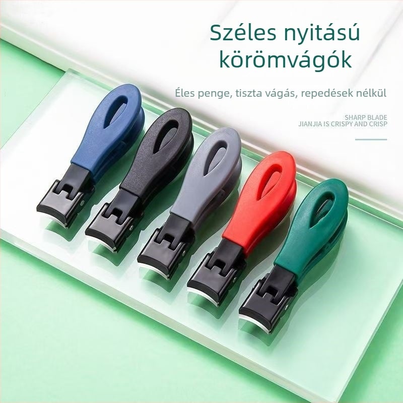 Körömvágó nagy nyílással, műanyag + rozsdamentes acél konstrukció, hordozható, sík szájú, háztartási használatra