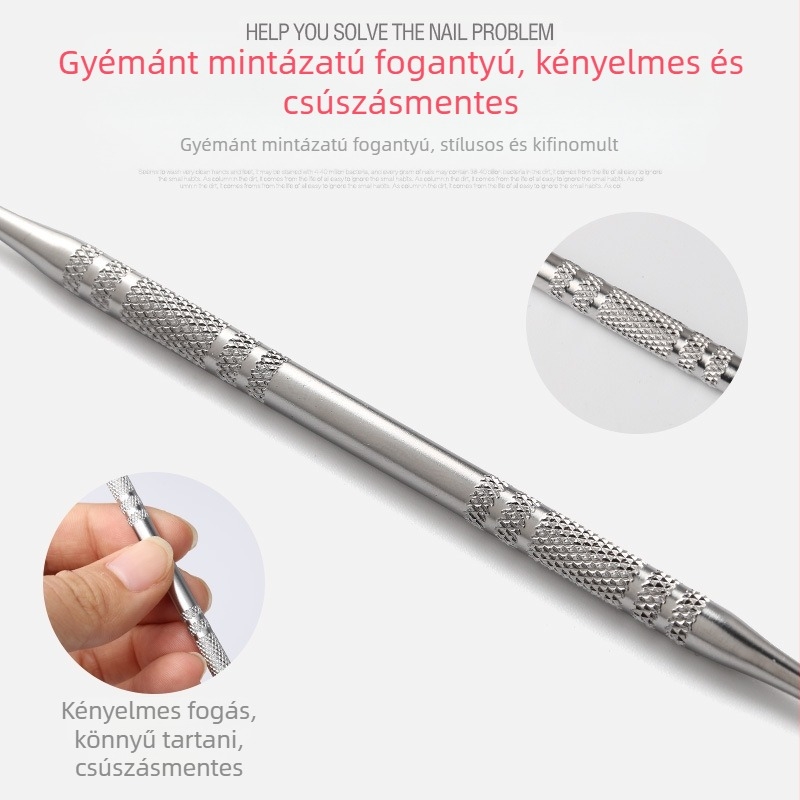 Rozsdamentes acélból készült dupla végű körömápoló kanál görbített csúszásmentes kialakítással, manikűr és pedikűr
