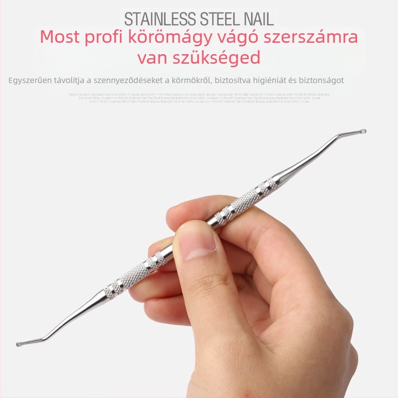 Rozsdamentes acélból készült dupla végű körömápoló kanál görbített csúszásmentes kialakítással, manikűr és pedikűr