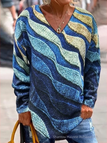 Női V-nyakú jacquard pulóver, karcsú szabás, poliészter anyag