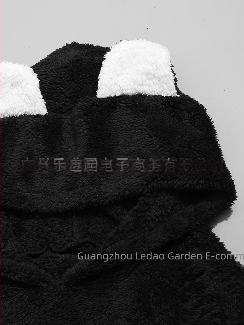 Női bársonyos kapucnis pulóver zsebekkel, macskafül dizájnnal, blokkos minta, vastag, őszi 2024