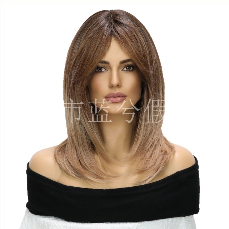 Női paróka Eight-Character Bangs, természetes göndör, hőálló rostok, festhető, modell SM245