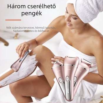 Hatteker 3-in-1 elektromos epilátor nőknek – egész testre, rozsdamentes acél vágófej, ABS ház, nedves és száraz használat