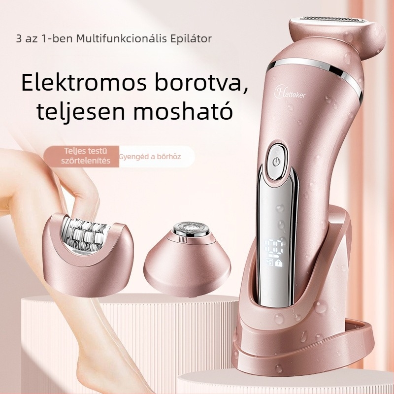 Hatteker 3-in-1 elektromos epilátor nőknek – egész testre, rozsdamentes acél vágófej, ABS ház, nedves és száraz használat