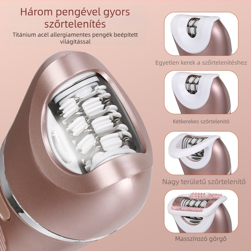 Hatteker 3-in-1 elektromos epilátor nőknek – egész testre, rozsdamentes acél vágófej, ABS ház, nedves és száraz használat