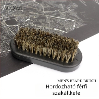 Szakállkefe, hordozható, műanyag fogantyúval, 1 db, anyag: gyanta + sörték, sörték hossza 3 cm