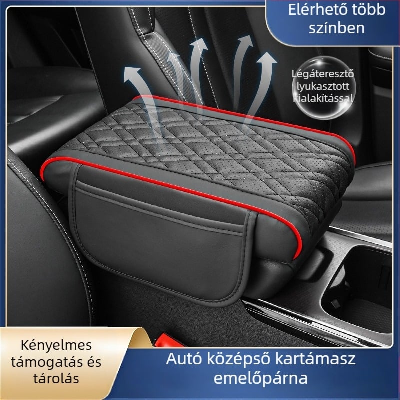 Bőr autókartámasz középkonzolos párna – magasságot növelő, több zsebbel, Luda márkájú, általános modellekhez