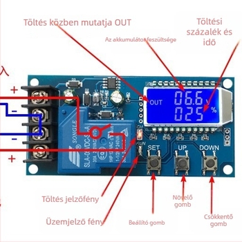 XY-L30A Akkumulátor Töltésvezérlő Modul Digitális Túltöltésvédelmi Funkcióval, 6-60V