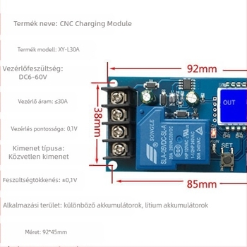 XY-L30A Akkumulátor Töltésvezérlő Modul Digitális Túltöltésvédelmi Funkcióval, 6-60V