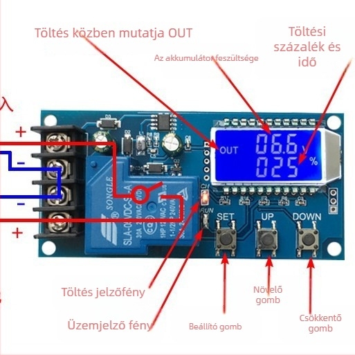 XY-L30A Akkumulátor Töltésvezérlő Modul Digitális Túltöltésvédelmi Funkcióval, 6-60V
