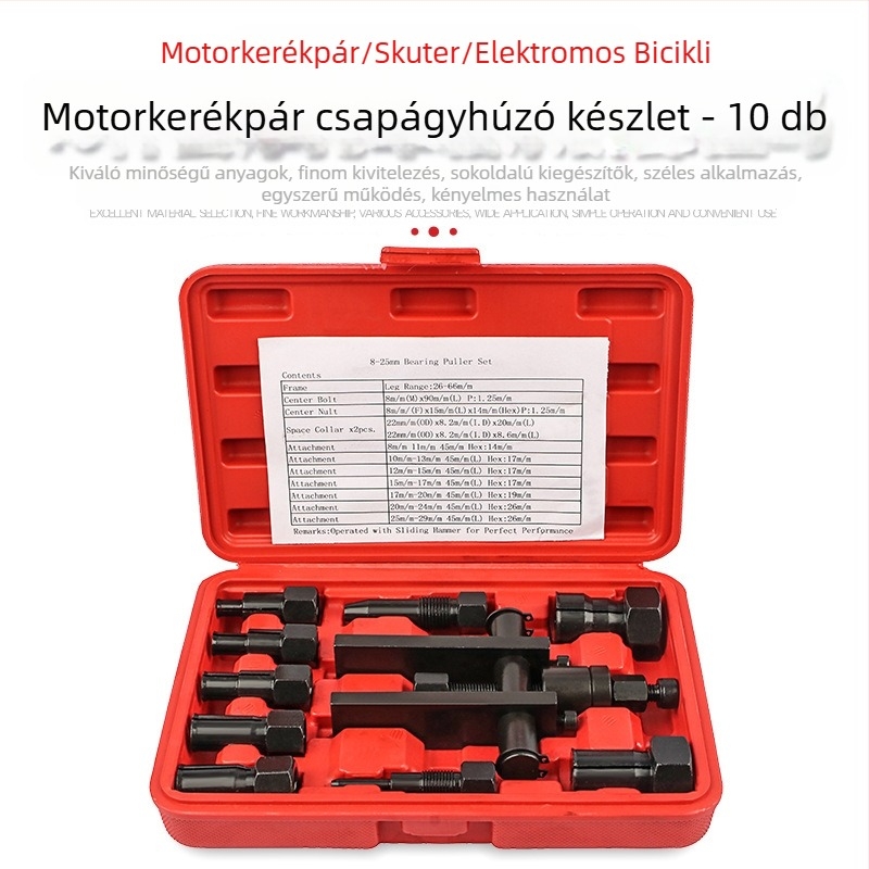 Kétkarú csapágykihúzó készlet motorkerékpárhoz - ötvözet, 10 darab, 1,26 kg