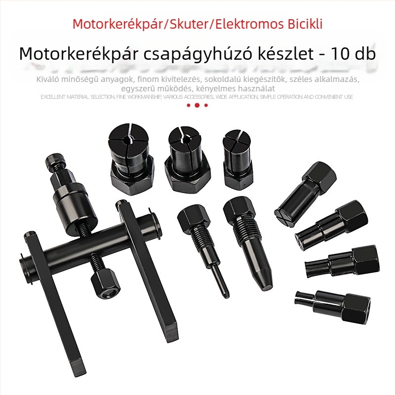 Kétkarú csapágykihúzó készlet motorkerékpárhoz - ötvözet, 10 darab, 1,26 kg