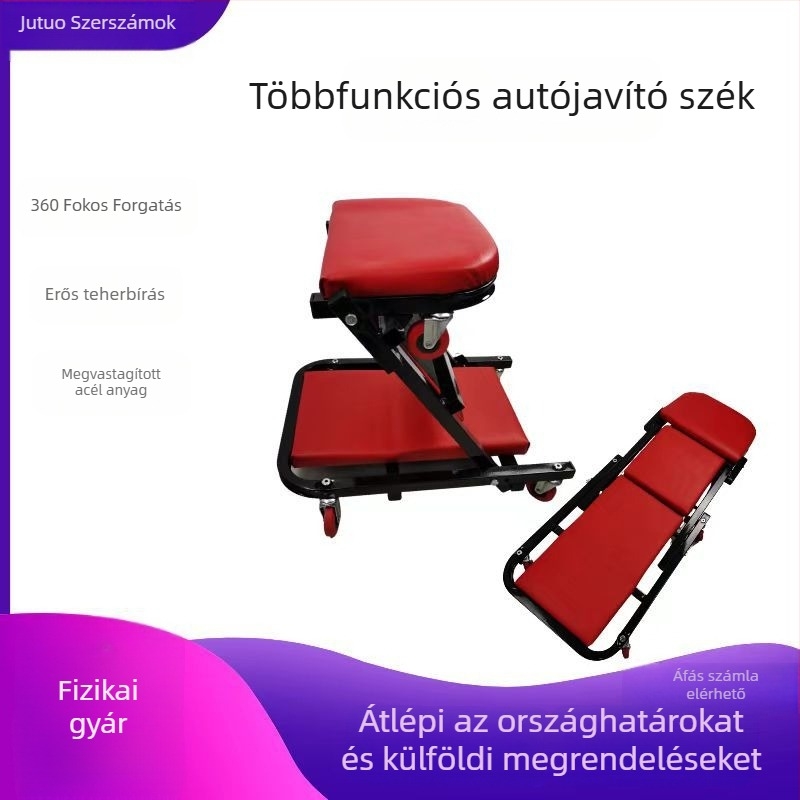 Összecsukható, többfunkciós javító szék, acélcső vázzal, HM1914, 9 kg, gépjavításhoz