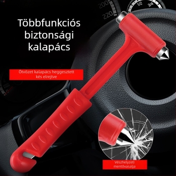 Autós biztonsági kalapács, Security márkájú, műanyag és fém testtel, többfunkciós mentőeszköz, ablaknyitó