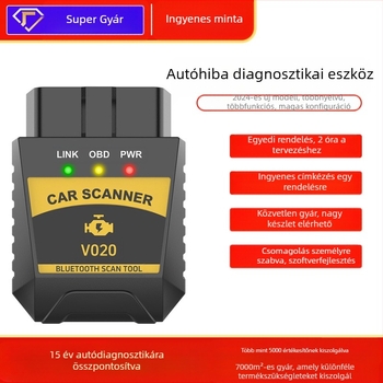 OBD2 motordiagnosztikai műszer, V020 modell, 9–16 V, -20–65°C, univerzális kompatibilitás
