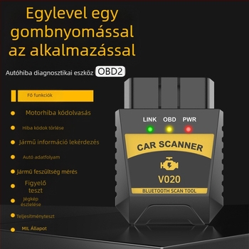 OBD2 motordiagnosztikai műszer, V020 modell, 9–16 V, -20–65°C, univerzális kompatibilitás