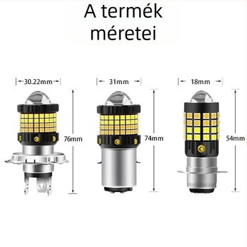 LED fényszóró autókhoz és motorokhoz, kompatibilis H4/H6/BA20D/P15D, 12–80V, 12W, 2400 lm, IP65