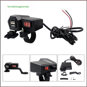 ONEGOL GG-1072 Motorkerékpártelefon töltő, 3,4 A két USB, 10-24V dohánygyújtó, feszültség kijelző, univerzális kompatibilitás