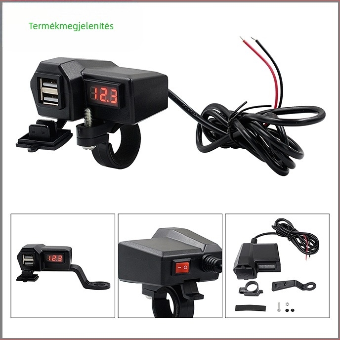 ONEGOL GG-1072 Motorkerékpártelefon töltő, 3,4 A két USB, 10-24V dohánygyújtó, feszültség kijelző, univerzális kompatibilitás