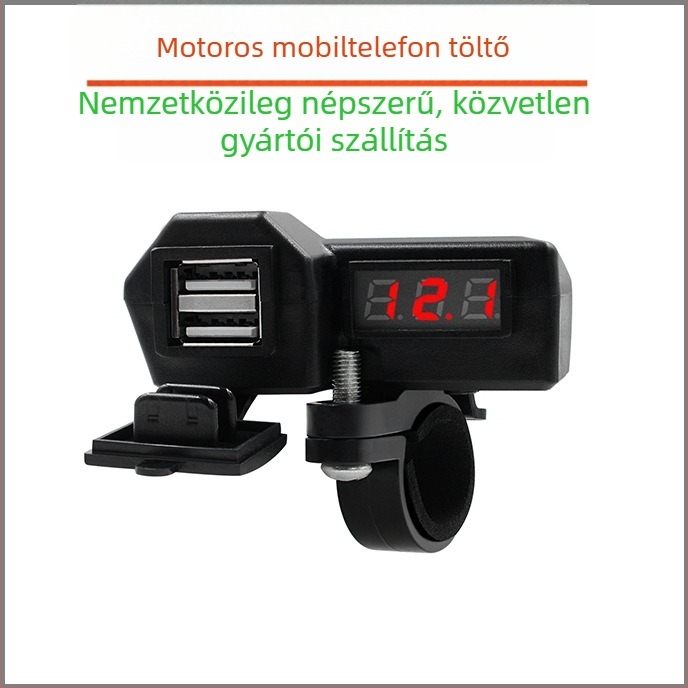 ONEGOL GG-1072 Motorkerékpártelefon töltő, 3,4 A két USB, 10-24V dohánygyújtó, feszültség kijelző, univerzális kompatibilitás