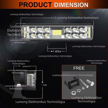 LED autóipari munka lámpa két soros, három oldalú kialakítás – 60W, 12-24V, 6000LM, 6000–6500K, alumíniumötvözet