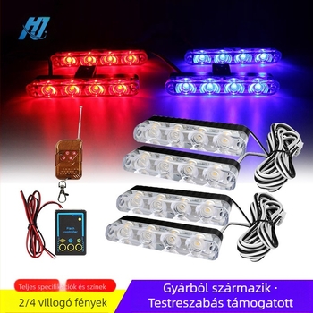 LED autó- és teherautó grilles lámpa távirányítóval, stroboszkóp fény, 12V, 9W, 1000 lm, modell 608
