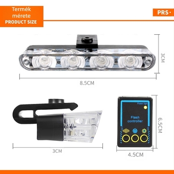LED autó- és teherautó grilles lámpa távirányítóval, stroboszkóp fény, 12V, 9W, 1000 lm, modell 608