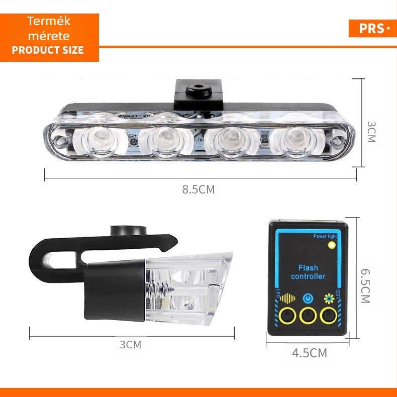 LED autó- és teherautó grilles lámpa távirányítóval, stroboszkóp fény, 12V, 9W, 1000 lm, modell 608