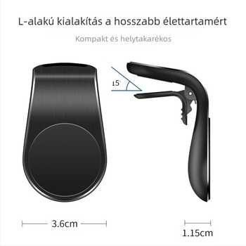 L-típusú légkivezető mágneses telefontartó, gyors rögzítés, univerzális Apple és Android