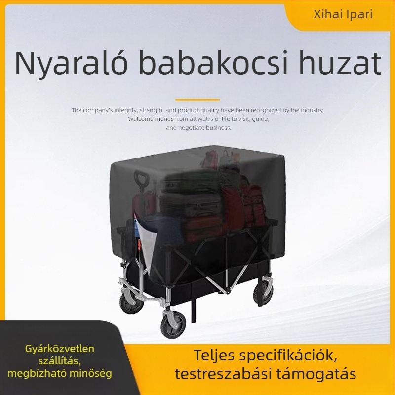 Kültéri babakocsi védőhuzat kempingezéshez, Oxford anyag, eső- és por- és UV-védelem, kibontásos nyitás, logónyomás elérhető