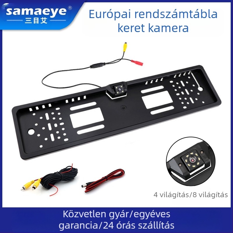 Rendszámkerethez tartozó hátsó kamera — 800x480, CVBS CCD, 12V, 60° szög, IP68