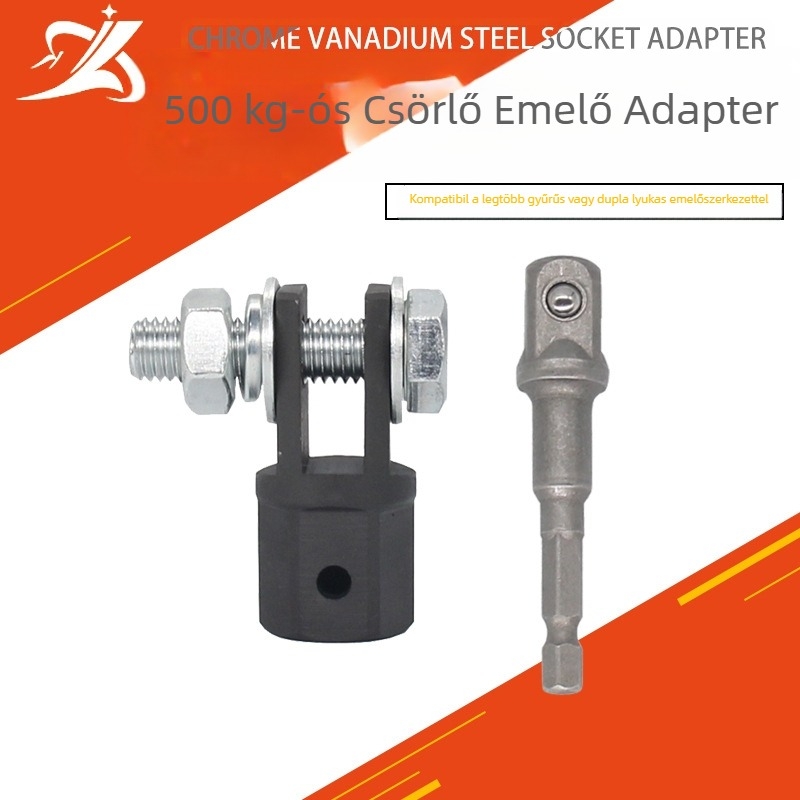 Adapter ollóemelőhöz krom-vanádium acélból, összekötő rúddal acélgolyóval, ütőkulcs eszközhöz