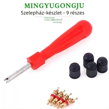 Gumiabroncs szelepmag készlet — tartalmazza a szelepmagot, a szelepsapkát és a szelep mag kulcsát — márka nélküli