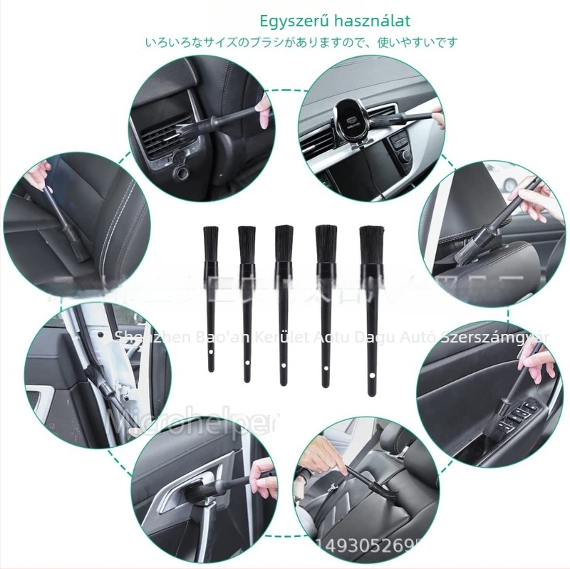 7 darabos kerékagy kefekészlet gyapjú rostokkal az autó réséinek tisztításához (PP + rost + EVA)