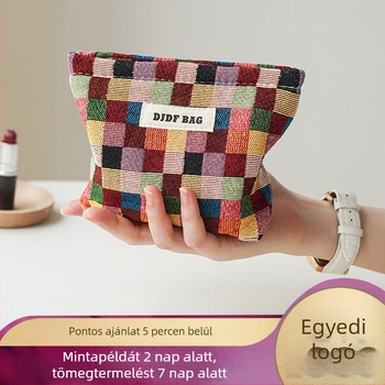 Vászon sminktáska kockás mintával, kézitáska-stílus, légáteresztő és antibakteriális, poliészter bélés, nőknek